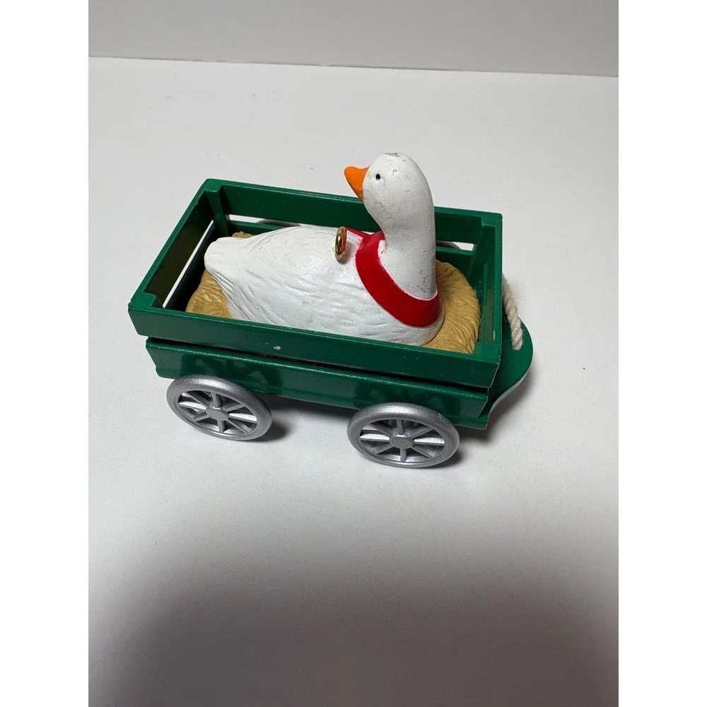 Vintage 1990 Hallmark Keepsake Goose in Wagon Welcome Christmas Ornament